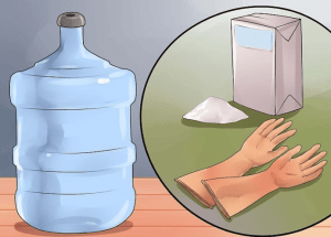 Purified water, baking soda and rubber gloves