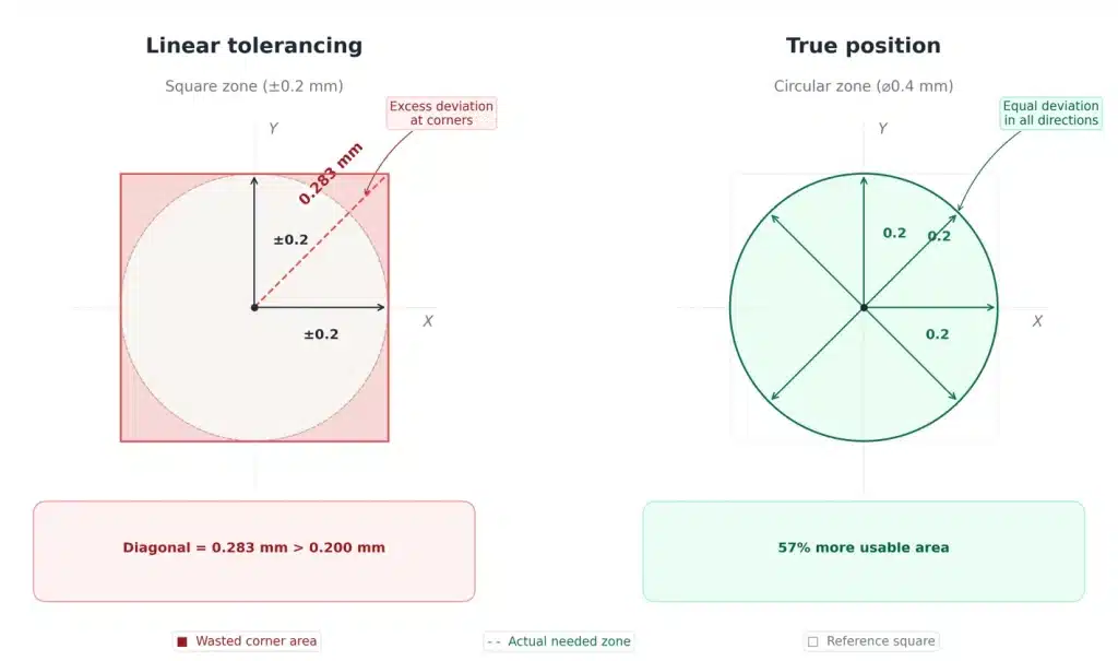 True Position vs Linear Tolerance