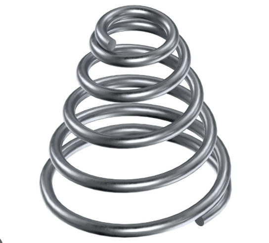 Conical spring — tapered coil spring with low solid height for compact applications