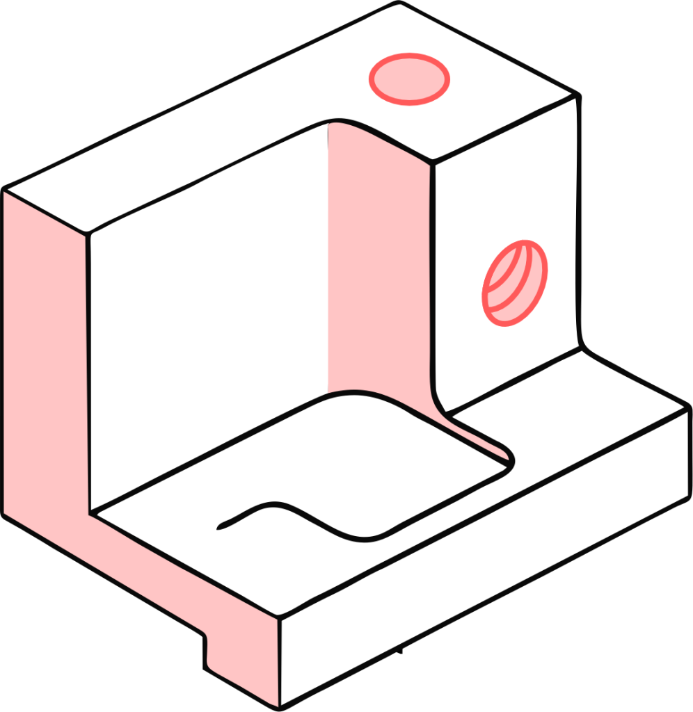 CNC machined part with features on multiple faces, raising part complexity