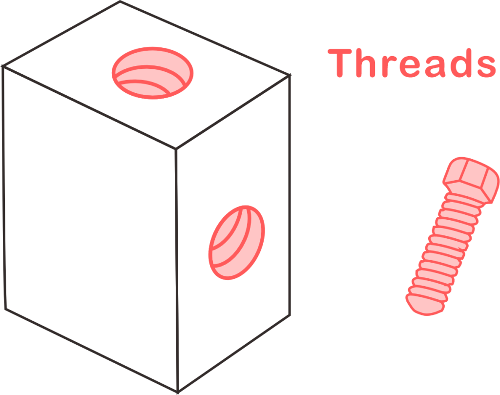 Threaded holes machined into a CNC part, showing internal threads