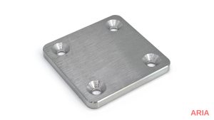 Machined aluminum part with a brushed surface finish and threaded holes
